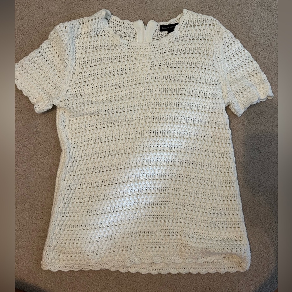 Banana Republic Crochet Sweater Top | white | medium